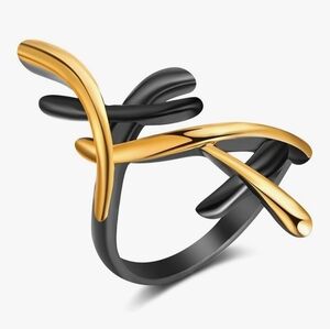 Branch Shape Statement Ring, Black & Gold